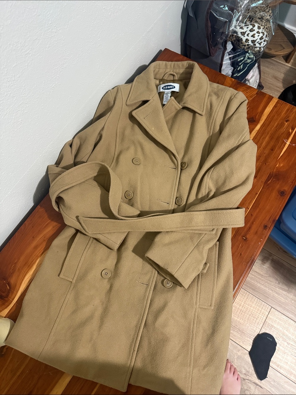 Old Navy Tan Double-Breasted Trench Coat with Belt